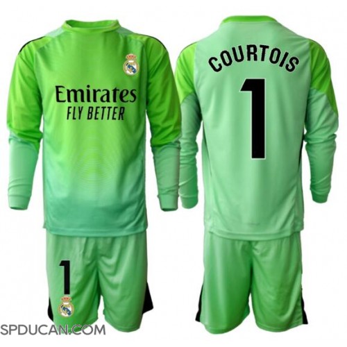 Dječji Nogometni Dres Real Madrid Thibaut Courtois #1 Golmanski Gostujuci 2025-26 Dugi Rukav (+ Kratke hlače)